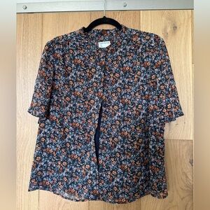 Frank & Oak Floral Print Blouse - Blue and Orange